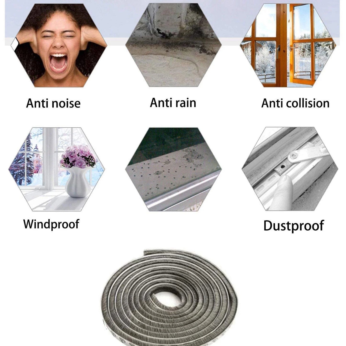 Weather Stripping for Door,Self Adhesive Brush Window Seal Strip for House Windows Weatherproof Soundproof Dustproof 32.8 FT Length Black