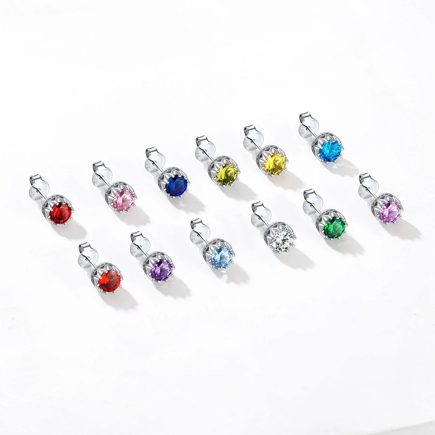 925 Sterling Silver Stud Earrings for Women 5Mm round Brilliant Crown Birthstone Birthday Party Prom Jewelry Gift