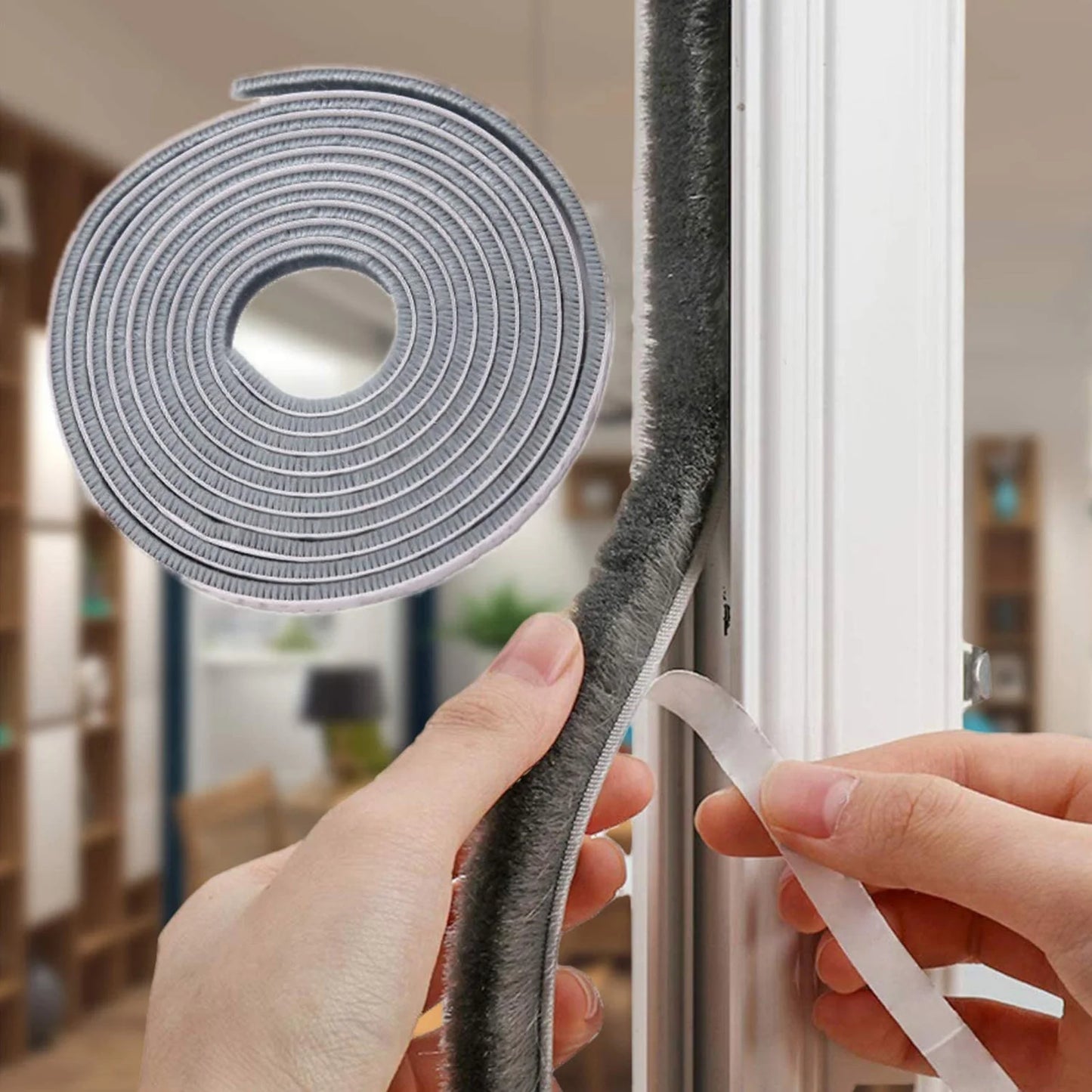 Weather Stripping for Door,Self Adhesive Brush Window Seal Strip for House Windows Weatherproof Soundproof Dustproof 32.8 FT Length Black