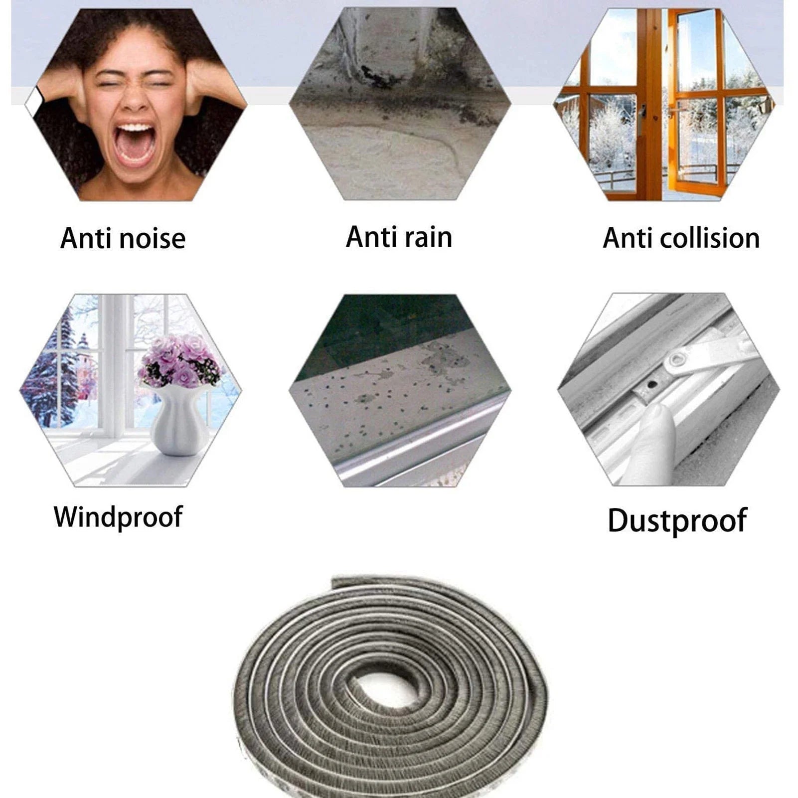 Weather Stripping for Door,Self Adhesive Brush Window Seal Strip for House Windows Weatherproof Soundproof Dustproof 32.8 FT Length Black