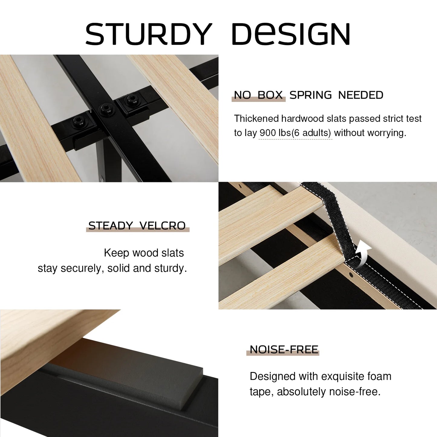 Queen Platform Bed Frame with Wingback Headboard, Cream