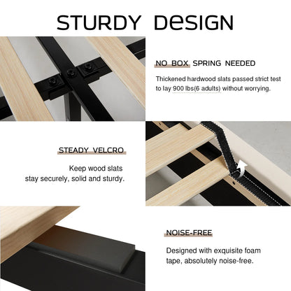 Queen Platform Bed Frame with Wingback Headboard, Cream