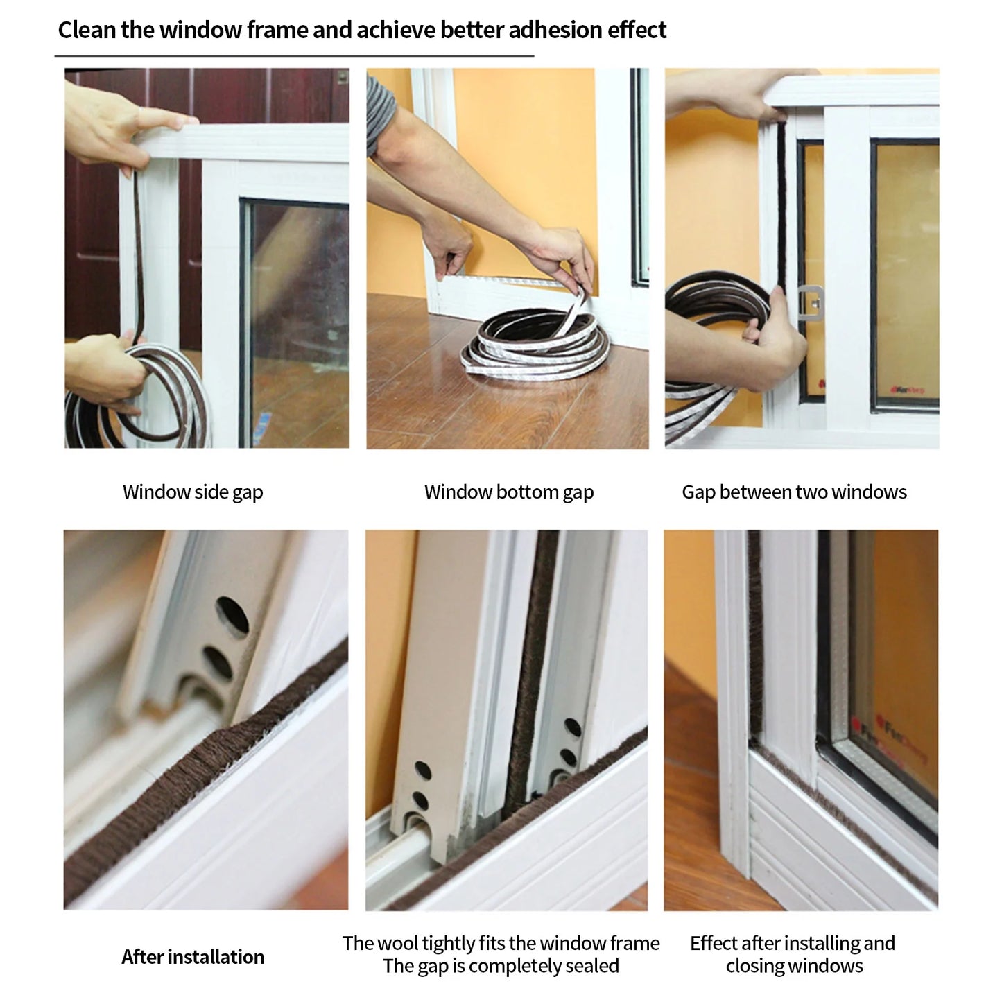 Weather Stripping for Door,Self Adhesive Brush Window Seal Strip for House Windows Weatherproof Soundproof Dustproof 32.8 FT Length Black