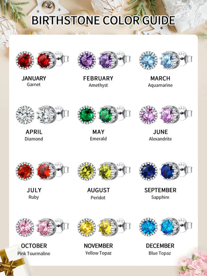 925 Sterling Silver Stud Earrings for Women 5Mm round Brilliant Crown Birthstone Birthday Party Prom Jewelry Gift