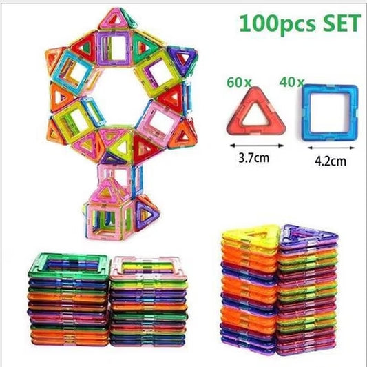 100Pcs Magnetic Tiles Set - Building Construction Kit Educational Toys for Your Kids (Stronger Magnets)