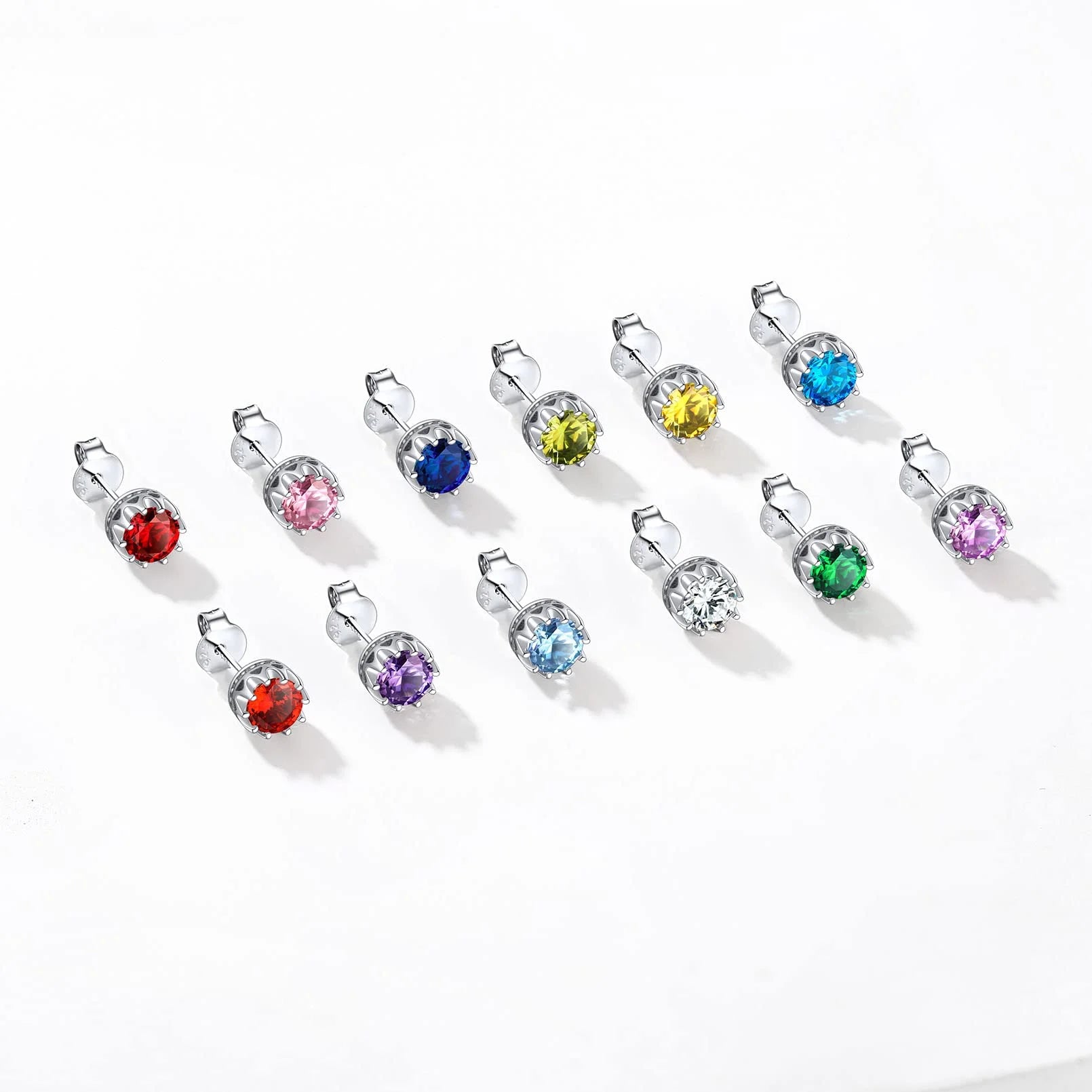 925 Sterling Silver Stud Earrings for Women 5Mm round Brilliant Crown Birthstone Birthday Party Prom Jewelry Gift